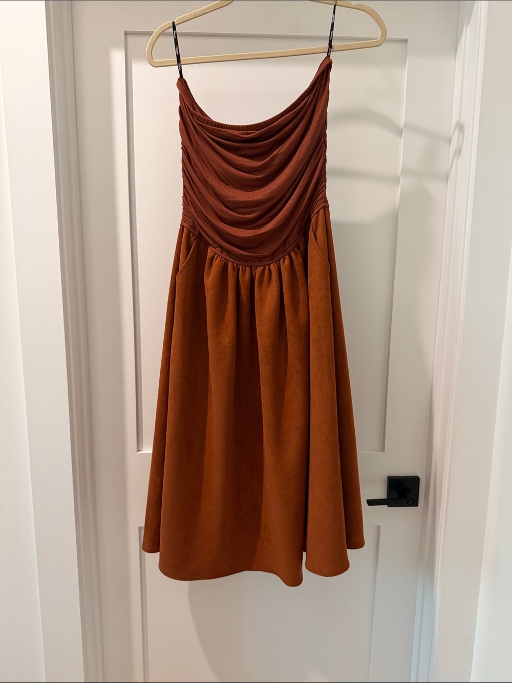 Vava rust strapless dress with faux suede skirt